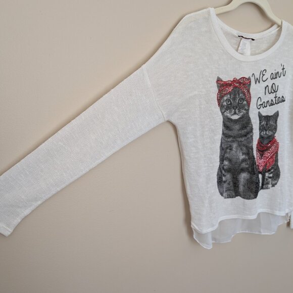 Blush 'we ain't no ganstas' cat sheer lightweight long sleeve top Medium - Picture 3 of 10